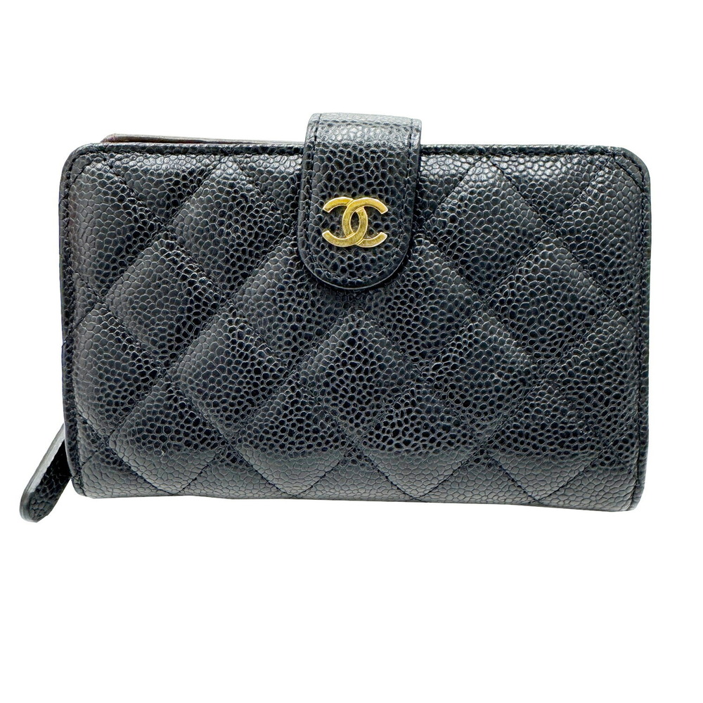 CHANEL Coco Mark Bi fold Wallet Caviar Skin Black